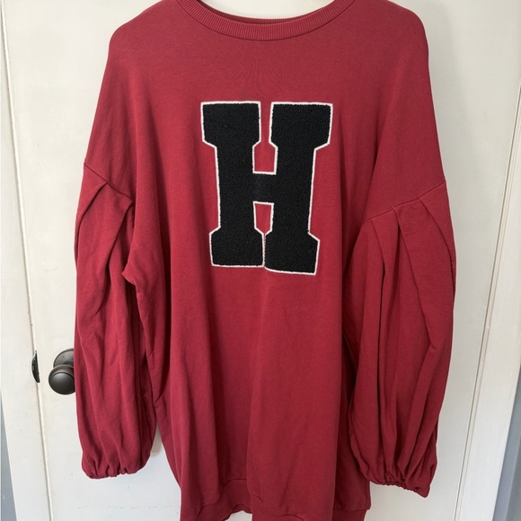 ASOS oversized collegiate Sweatshirt Dress with Balloon Sleeves - Picture 2 of 5